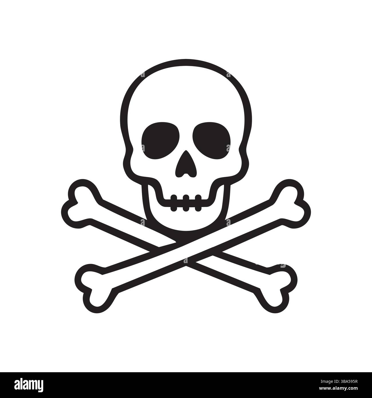 Design di un cranio e di una traversa, contorno nero del cranio su sfondo bianco. Illustrazione Vettoriale