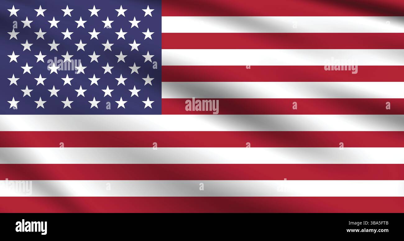Bandiera degli Stati Uniti. Bandiera DEGLI STATI UNITI. Immagine vettoriale digitale con proporzioni e colori ufficiali della bandiera americana. Bandiera ondulata. Illustrazione Vettoriale