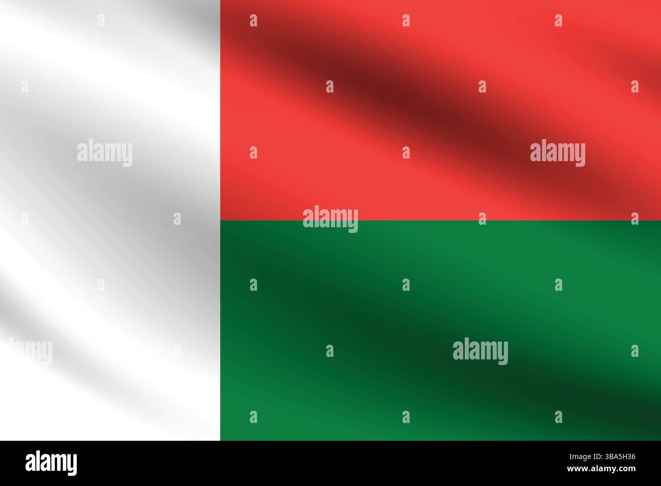 Bandiera del Madagascar. Immagine vettoriale digitale con proporzioni e colori ufficiali della bandiera del Madagascar. Bandiera ondulata. Illustrazione Vettoriale