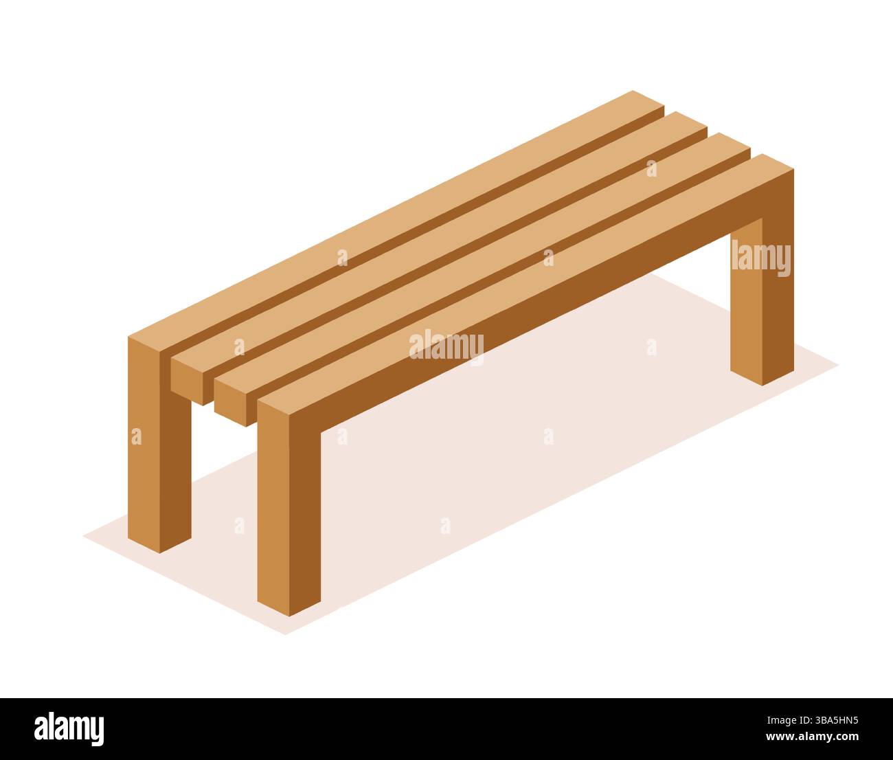 Panca di parco isometrica in legno. Illustrazione vettoriale. Arredi per esterni. Oggetto isolato su sfondo bianco. Illustrazione Vettoriale