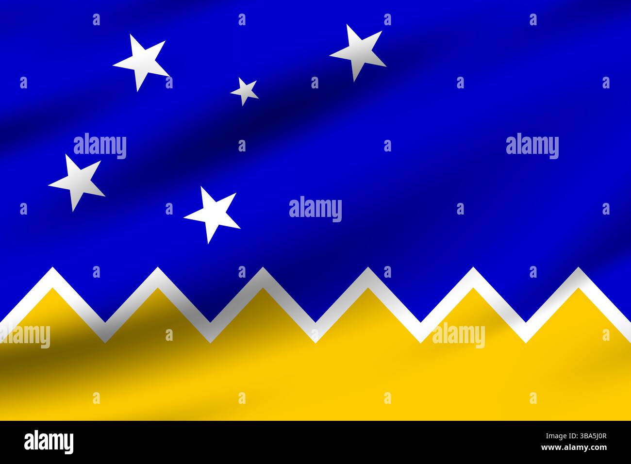 Colori ufficiali della bandiera della regione Antartica di Magellano-cilena e illustrazione vettoriale digitale delle proporzioni. Bandiera ondulata. Illustrazione Vettoriale