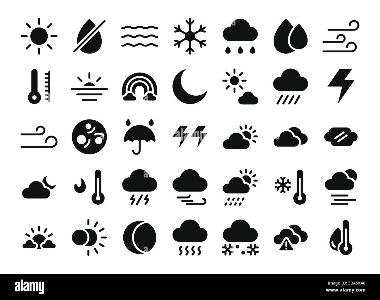 Icone glifi meteo impostate. La raccolta include: Business, UI UX, social media e sito Web. Illustrazione Vettoriale