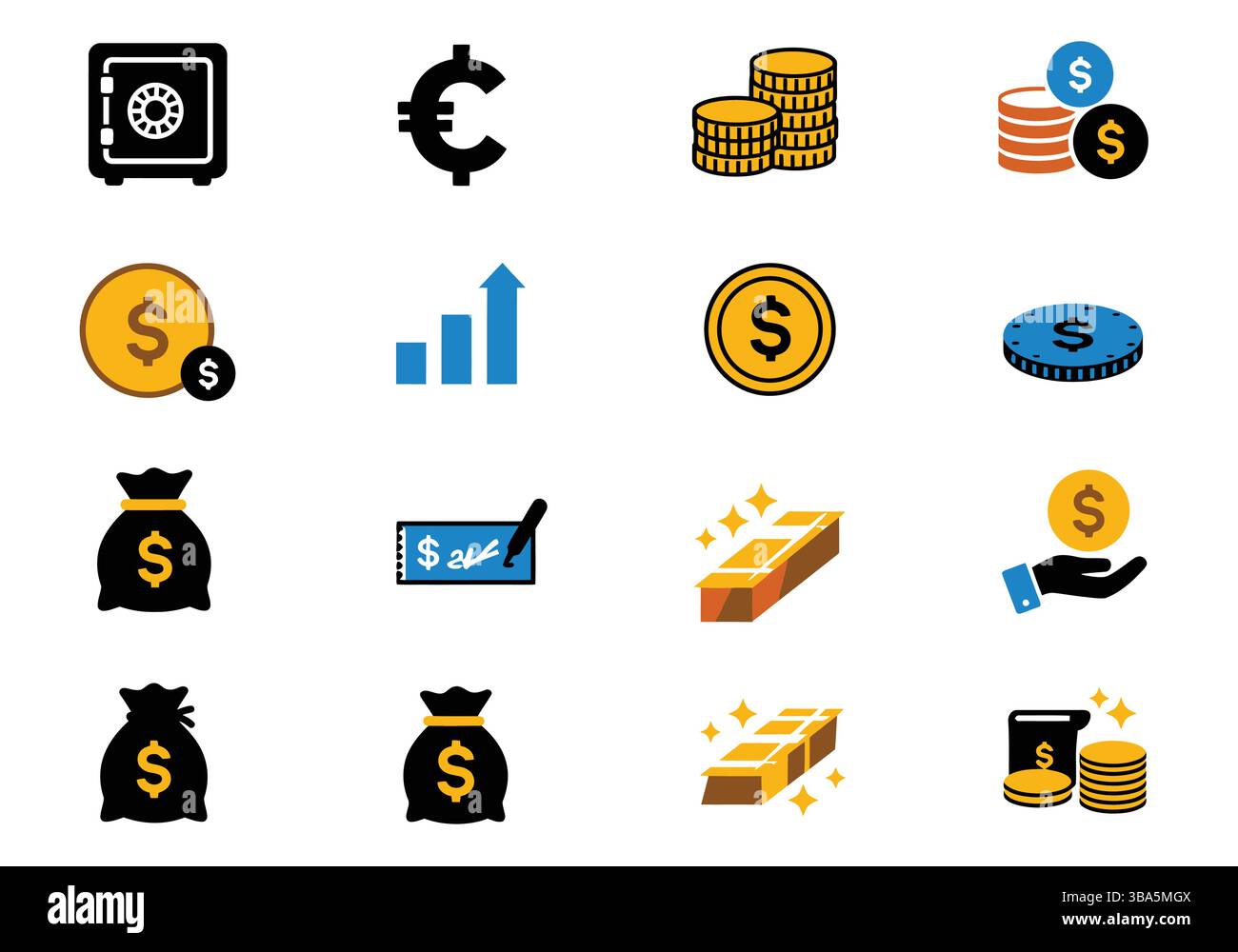 Raccolta icone finanziarie e valutarie Illustrazione Vettoriale