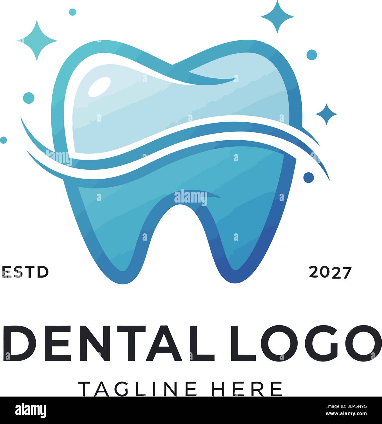 Design moderno con logo Dental e illustrazione dei denti Illustrazione Vettoriale