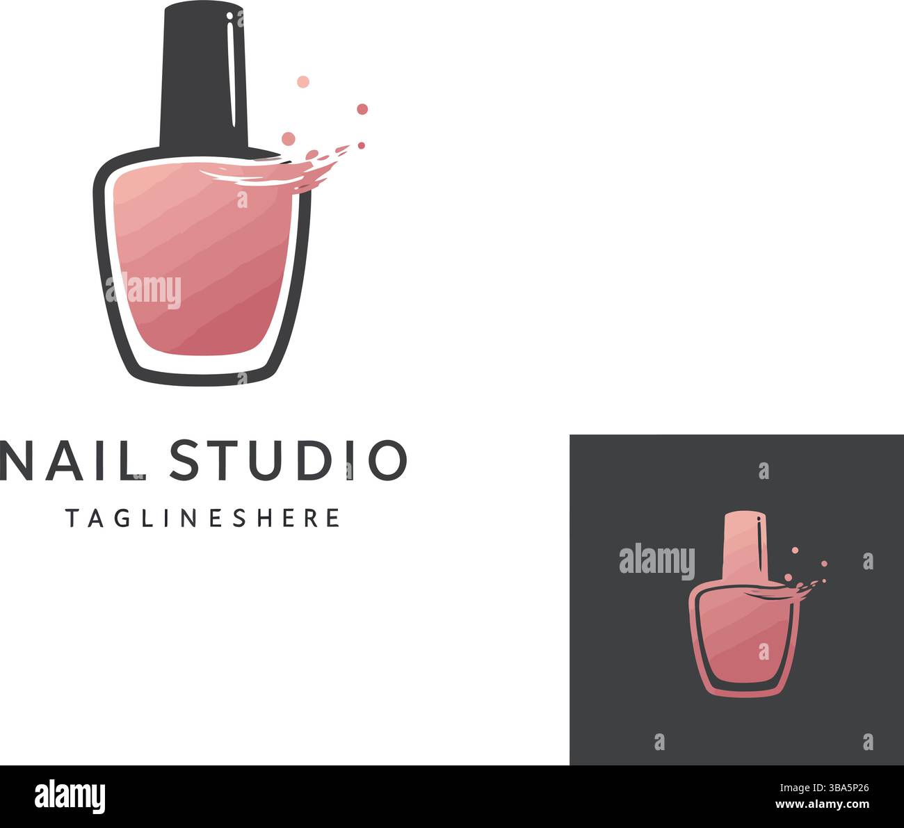 Elegante logo Nail Studio con elegante icona smalto per unghie Illustrazione Vettoriale