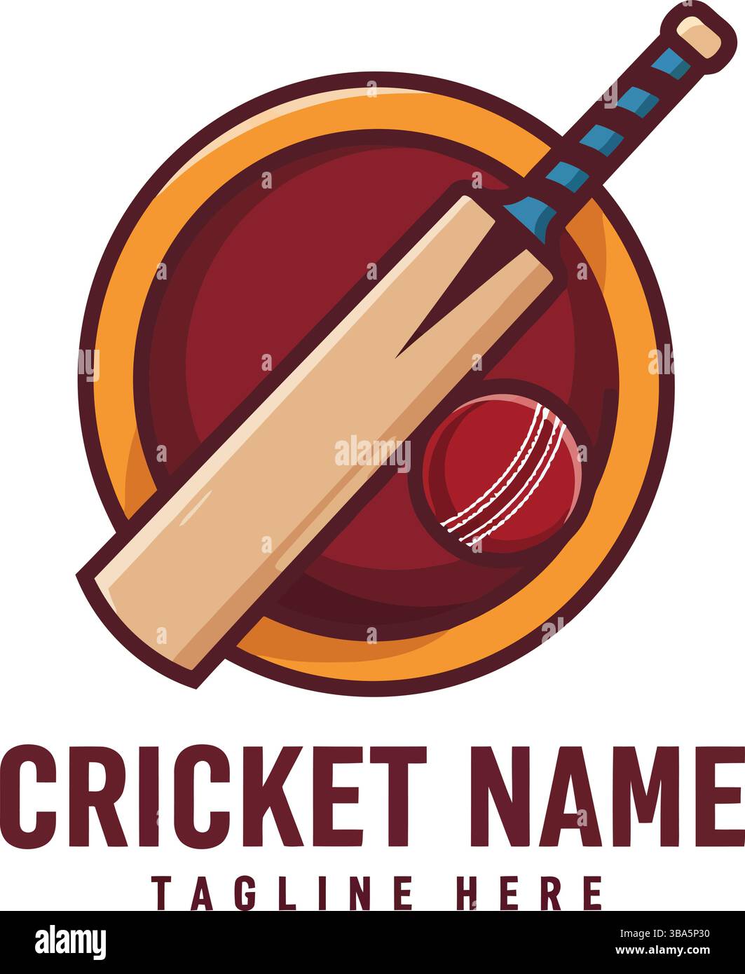 Design con logo Cricket con pipa e palla in composizione dinamica Illustrazione Vettoriale