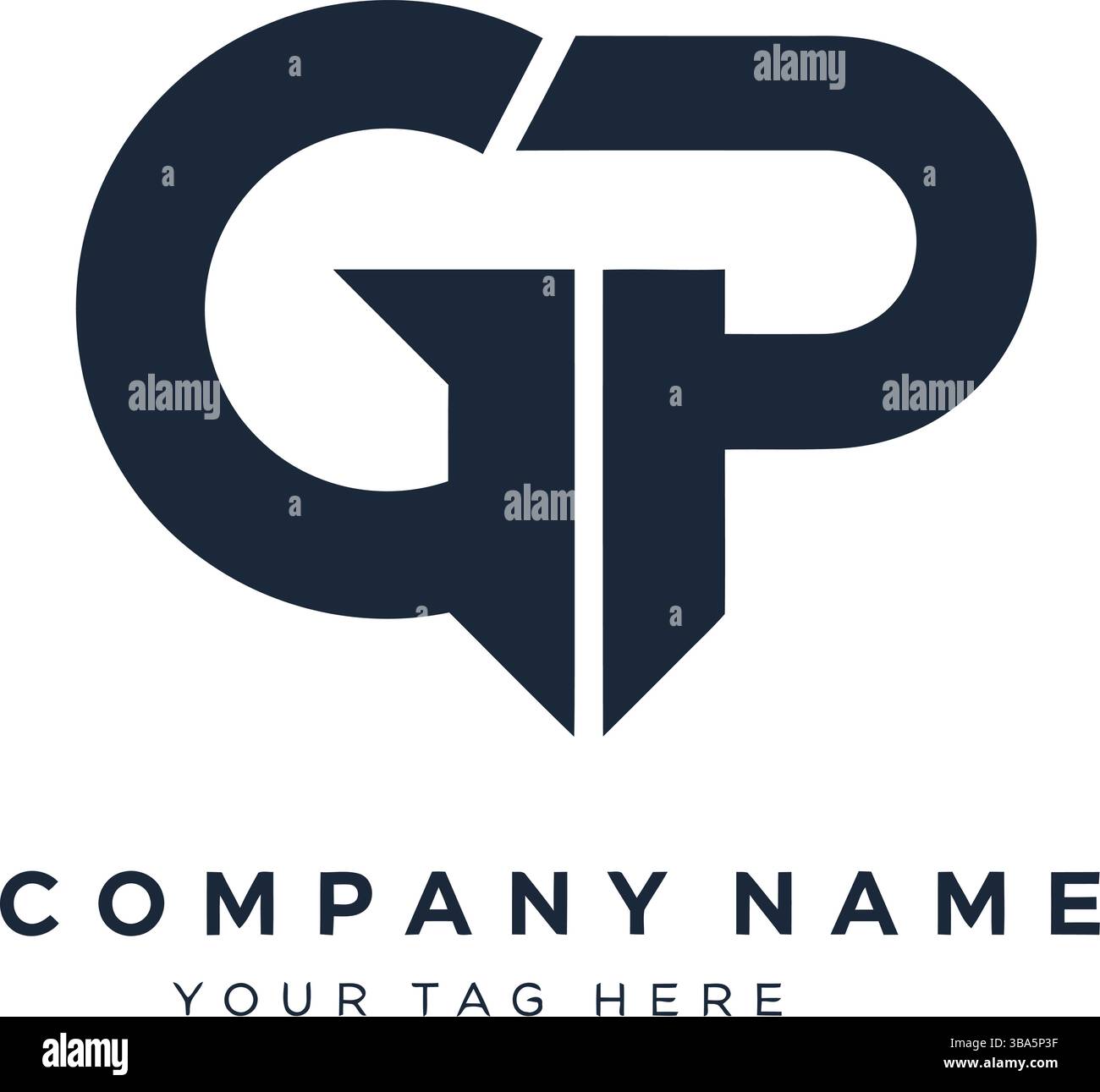 Moderno logo GP in blu scuro con elementi geometrici affilati Illustrazione Vettoriale