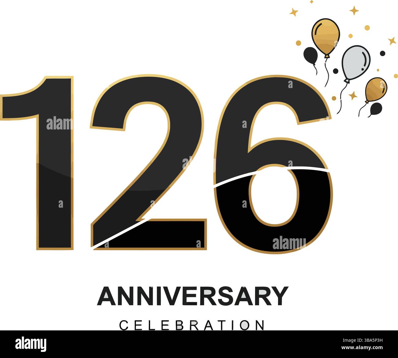 Festivo 126° anniversario celebrazione Design con elementi oro e nero Illustrazione Vettoriale