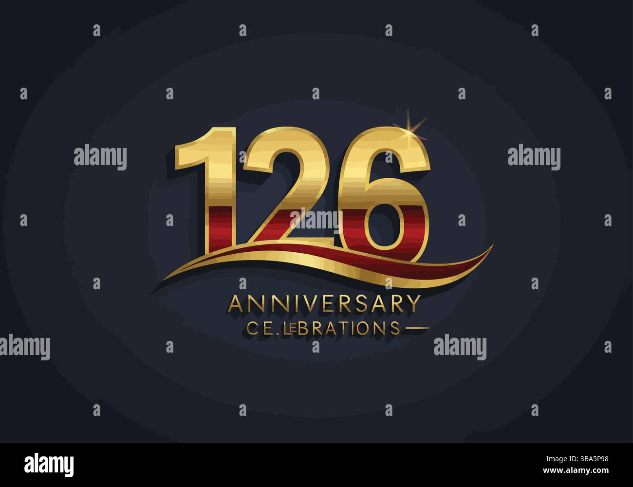 Elegante design per festeggiare il 126° anniversario con accenti oro e rosso Illustrazione Vettoriale
