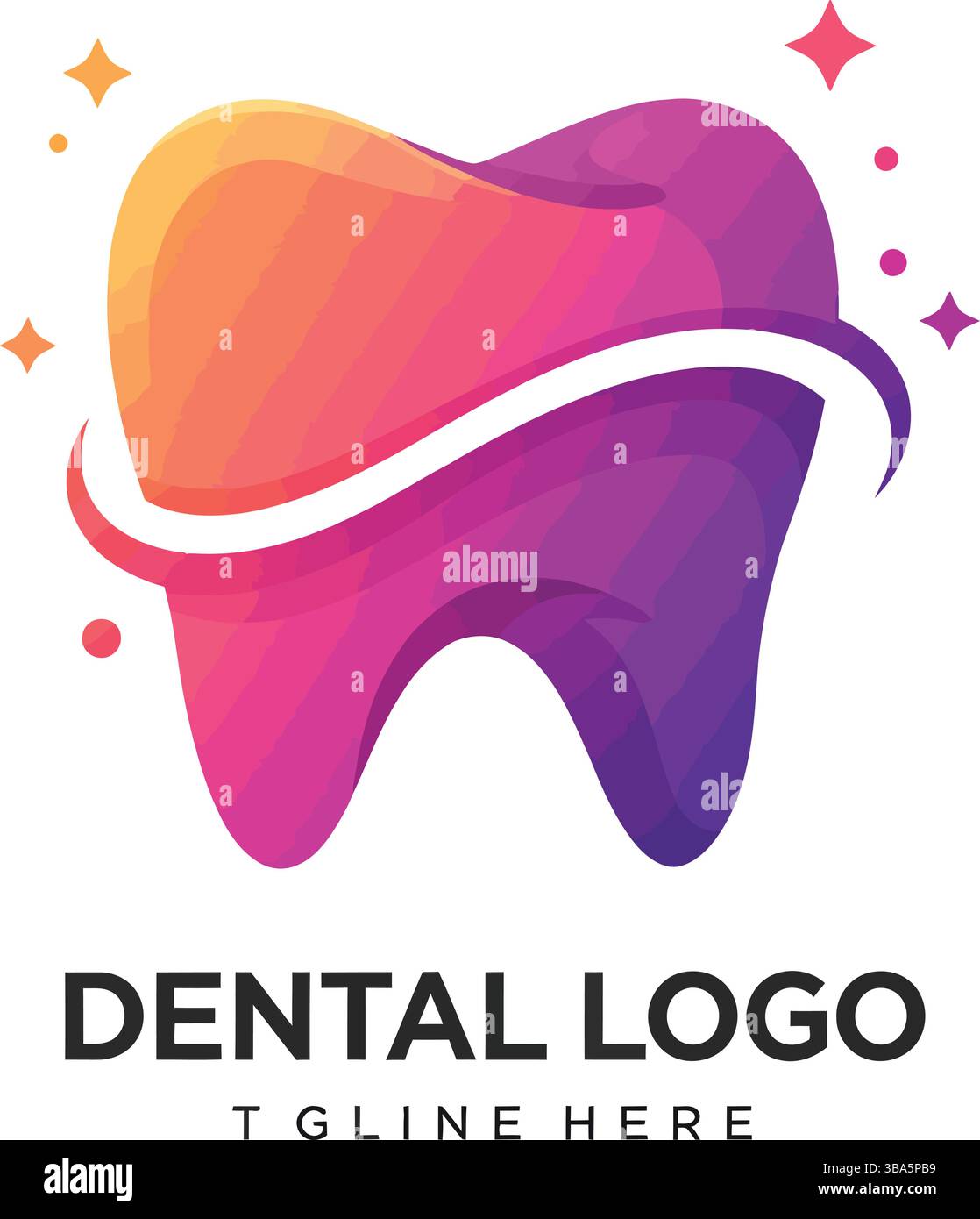 Logo Dental Vibrant con dente sfumato e dettagli scintillanti Illustrazione Vettoriale