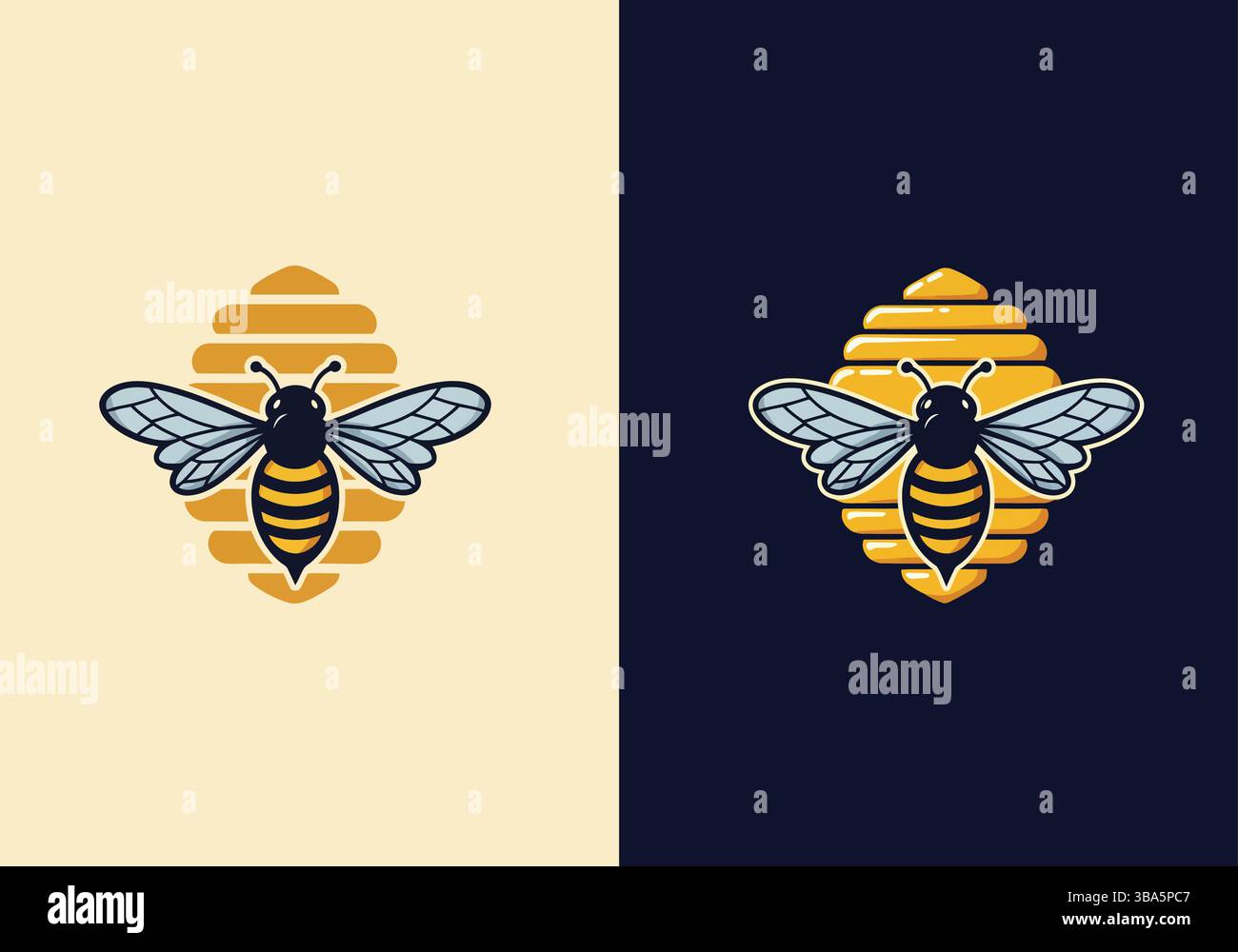 Icona Modern Bee and Beehive con doppio sfondo Illustrazione Vettoriale