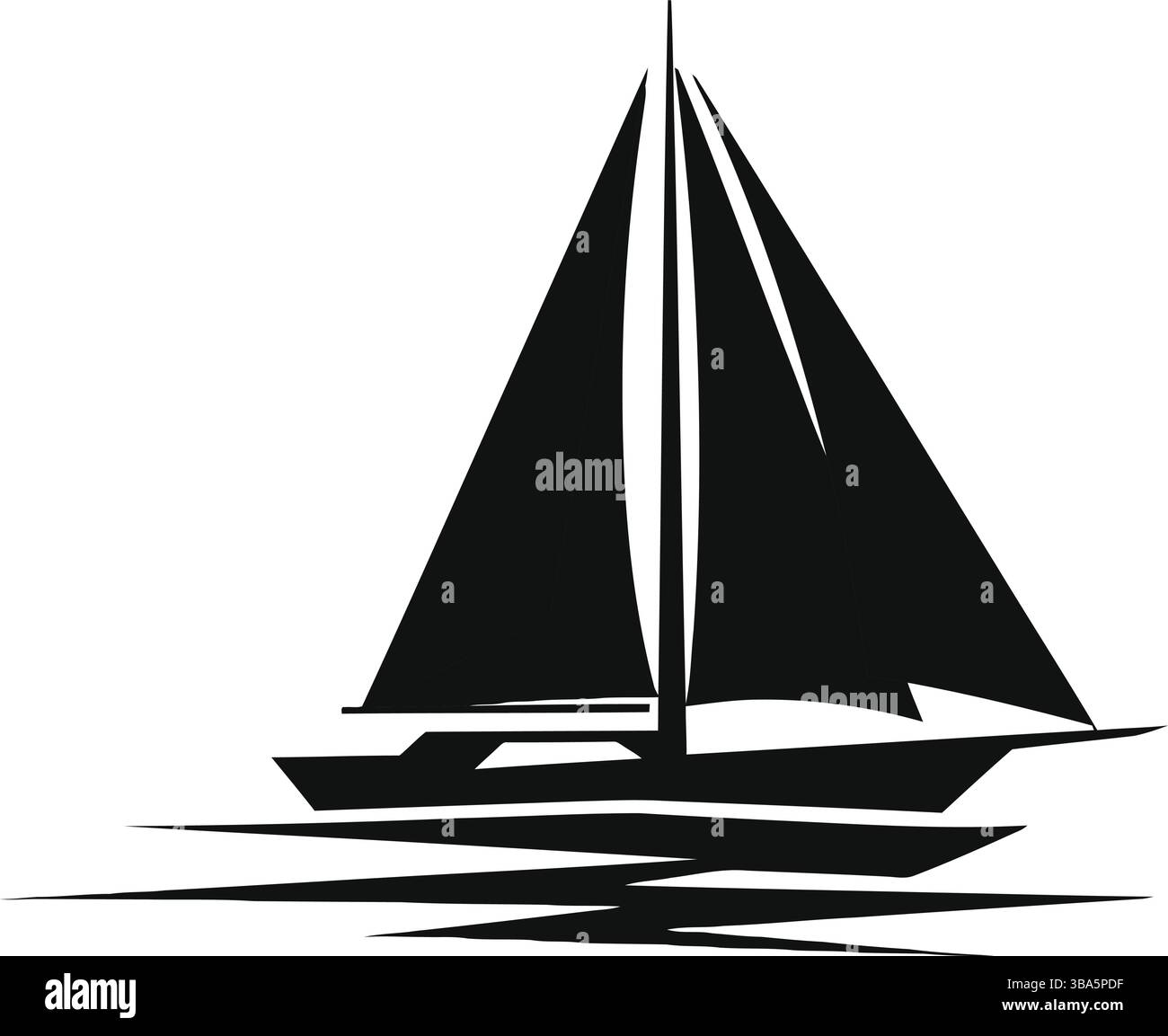 Silhouette minimalista della barca a vela sull'acqua Illustrazione Vettoriale