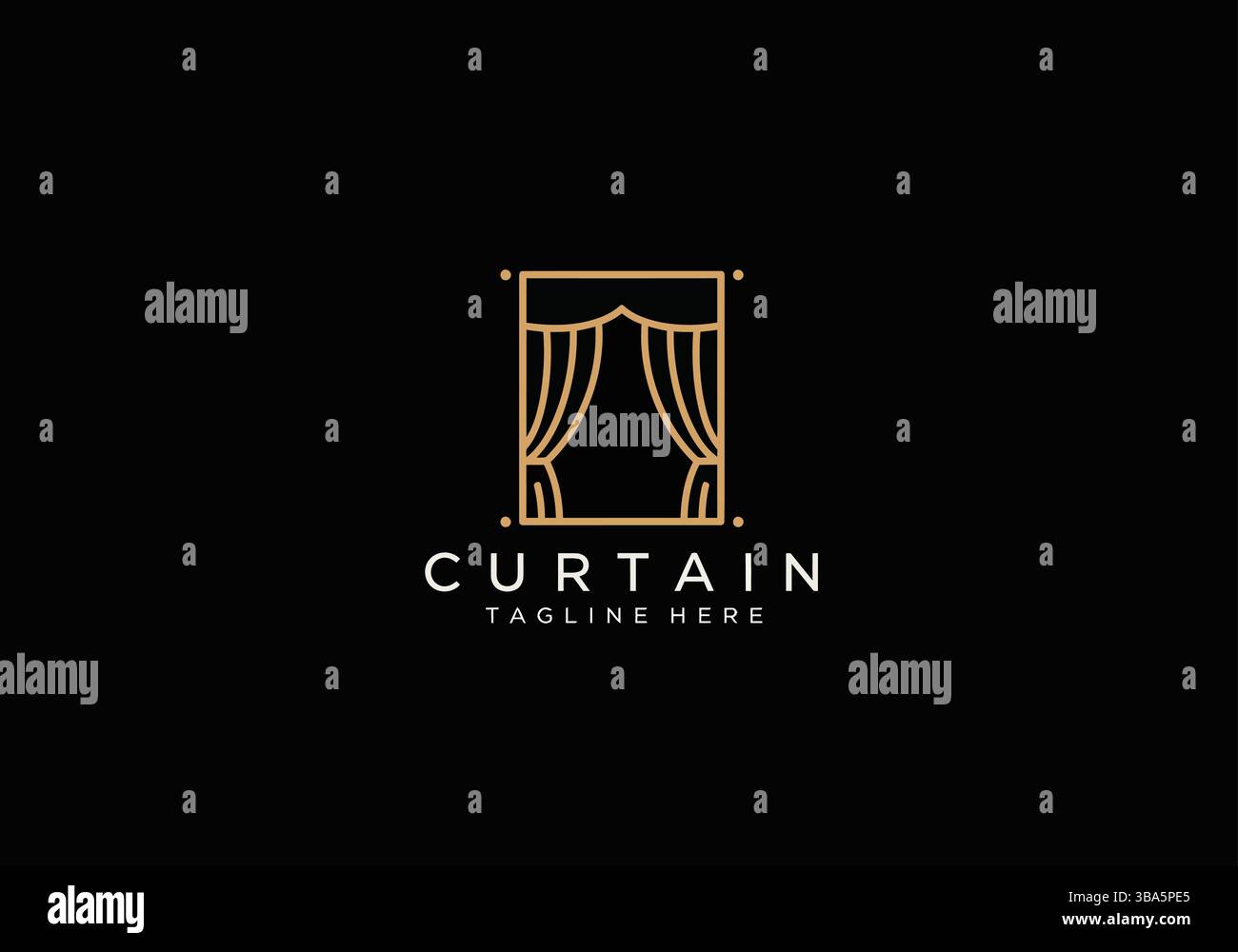 Elegante design con logo per tende in oro e nero Illustrazione Vettoriale