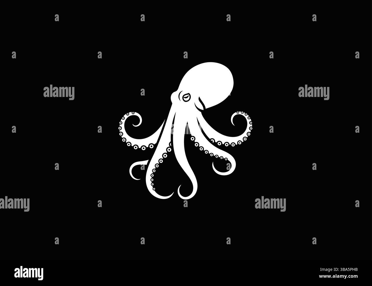 Silhouette polpo bianca su sfondo nero Illustrazione Vettoriale