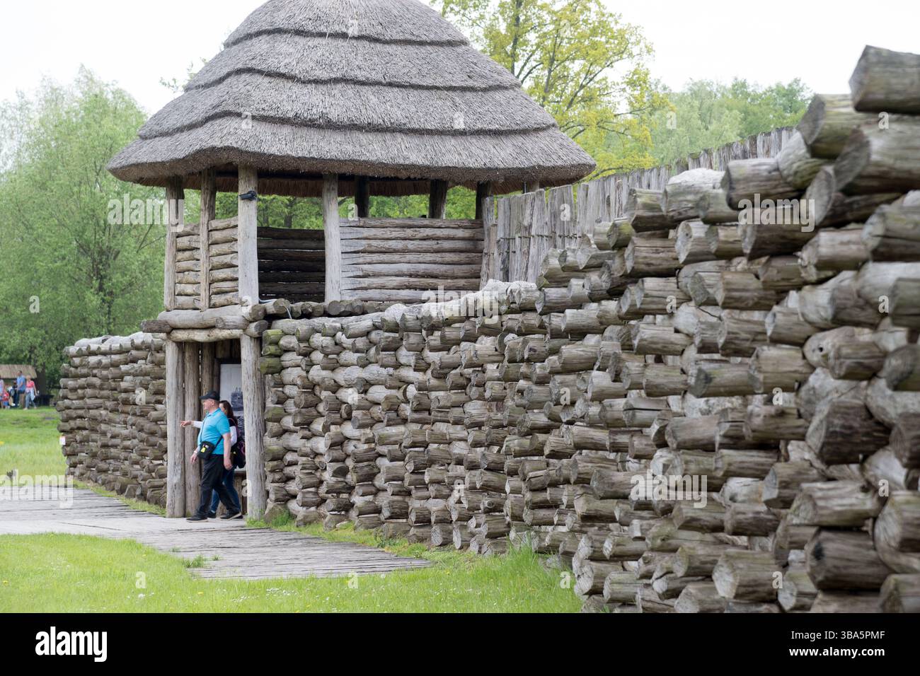 Sito archeologico e un modello a grandezza naturale museo all'aria aperta dell'insediamento fortificato dell'età del ferro a Biskupin, Polonia © Wojciech Strozyk / Alamy Stock Photo Foto Stock