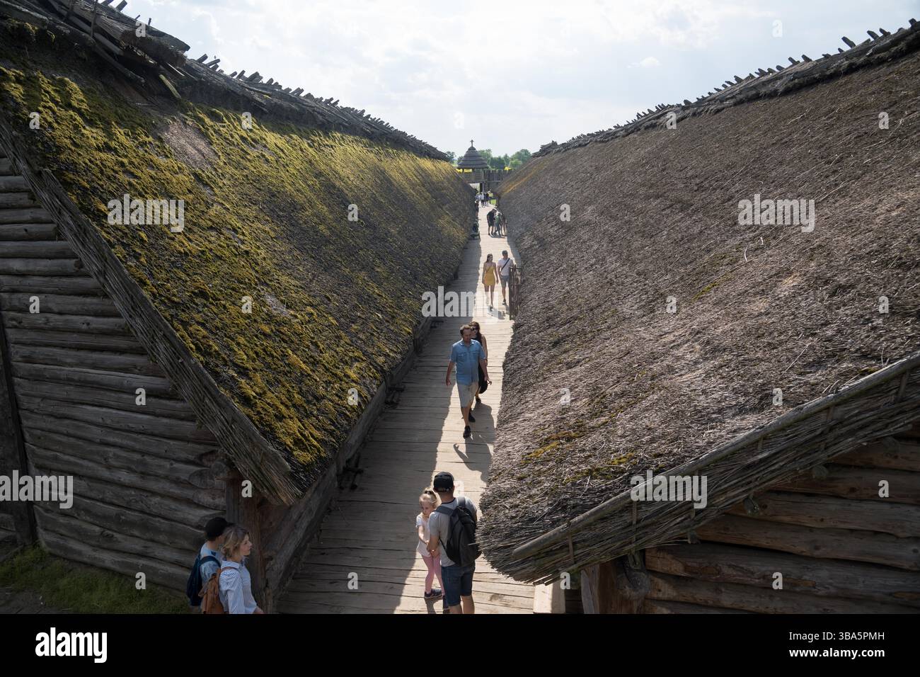 Sito archeologico e un modello a grandezza naturale museo all'aria aperta dell'insediamento fortificato dell'età del ferro a Biskupin, Polonia © Wojciech Strozyk / Alamy Stock Photo Foto Stock