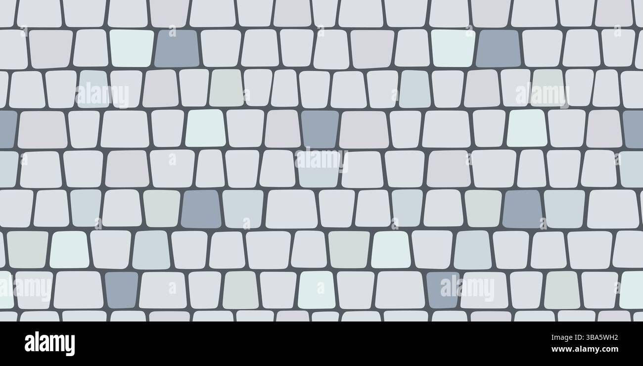 Motivo senza cuciture in pietra lastricata. Texture piastrelle di pavimentazione. Sfondo a mosaico in pietra. Struttura interna del pavimento in ciottoli. Ornamento marciapiede a blocco blu. Vettore Illustrazione Vettoriale