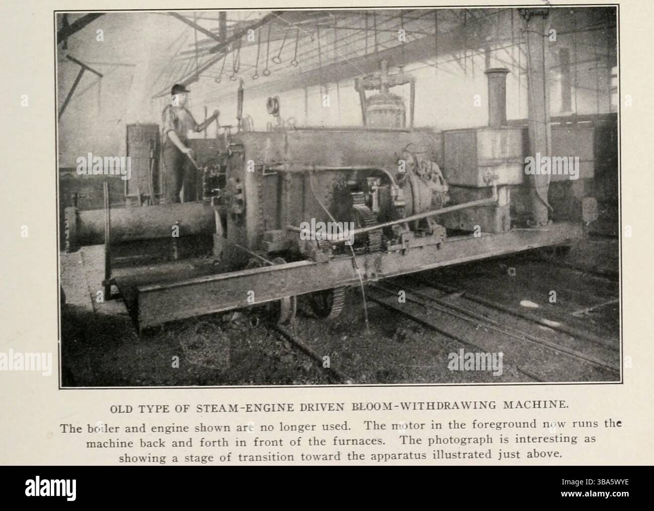 VECCHIO TIPO DI MOTORE A VAPORE SPINTO BLOOM-DRAWING MACHINE.FROM L'ARTICOLO ELETTRICITÀ NELLA MODERNA FABBRICAZIONE DELL'ACCIAIO. Di John Hays Smith della rivista Engineering dedicata al progresso industriale volume XXIV ottobre 1902 - marzo 1903 The Engineering Magazine Co Foto Stock