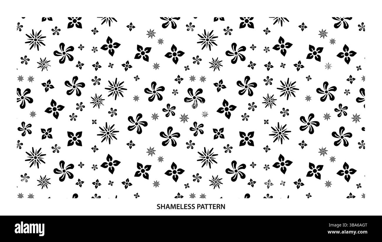 Motivo senza cuciture ornato con piccoli fiori neri e forme geometriche su bianco Illustrazione Vettoriale