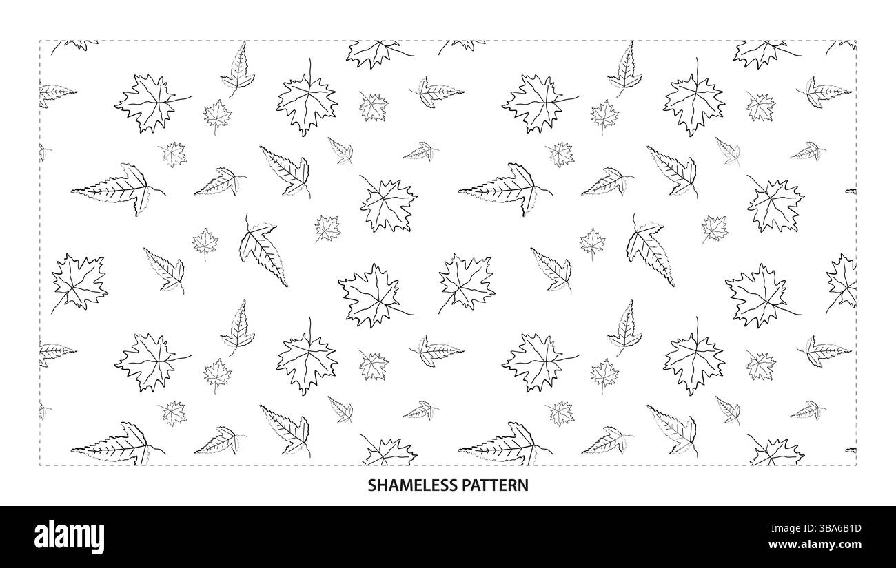 Contorno nero semplice foglie d'autunno assortite motivo senza cuciture per disegni naturali Illustrazione Vettoriale