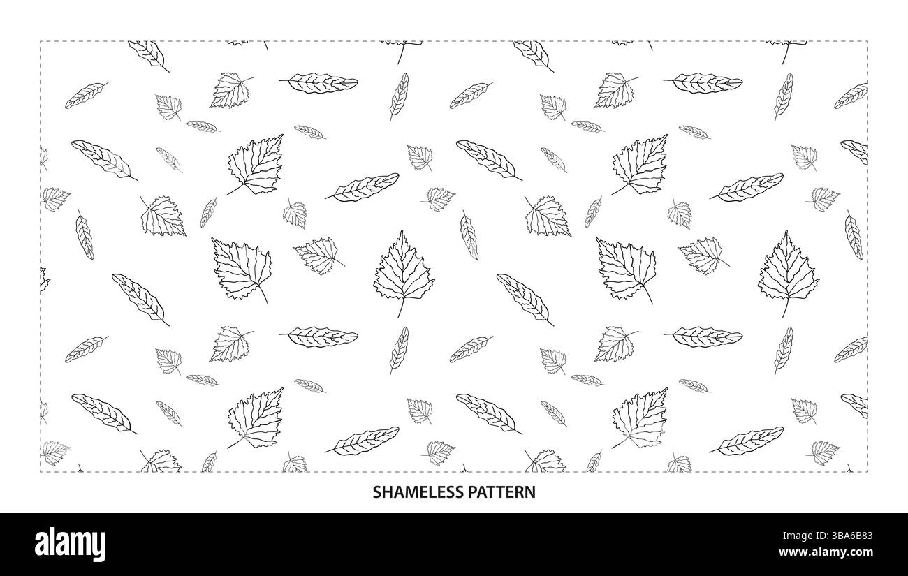 Contorno nero semplice foglie d'autunno assortite motivo senza cuciture per un design elegante Illustrazione Vettoriale