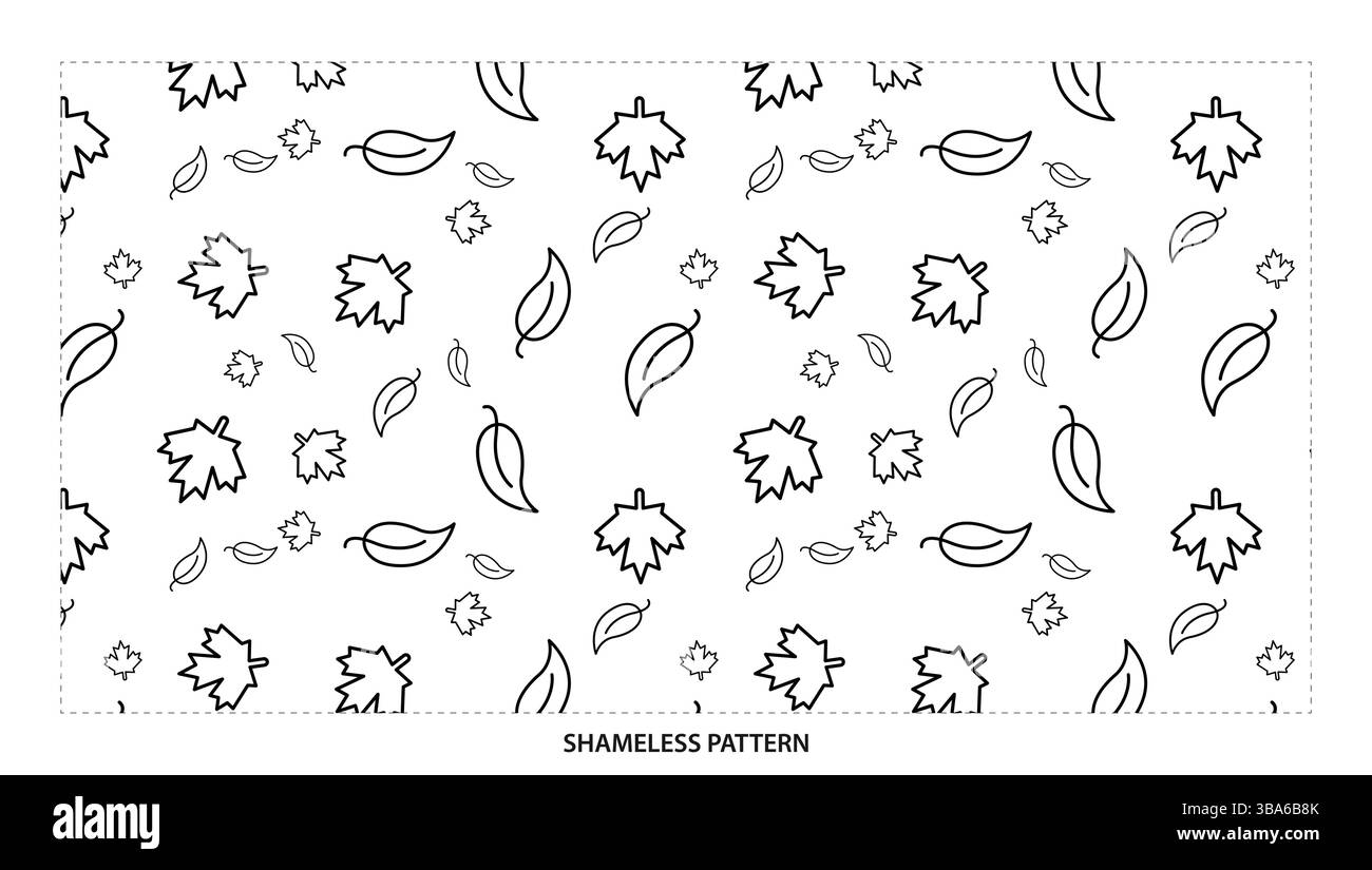 Semplice contorno nero foglie assortite d'autunno motivo senza cuciture per i design autunnali Illustrazione Vettoriale