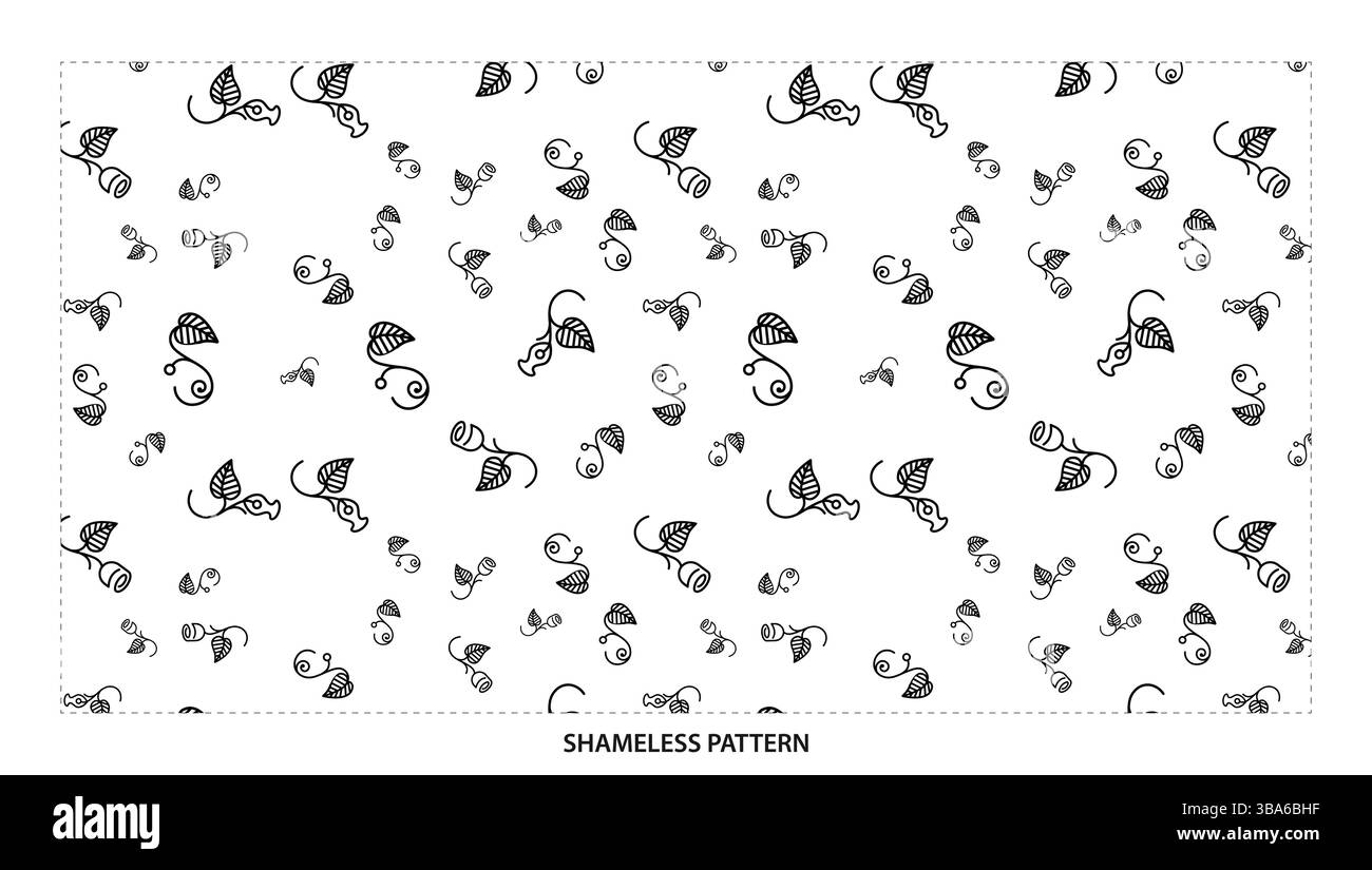 Semplice motivo a spirale e a foglia senza cuciture nero per un design elegante Illustrazione Vettoriale