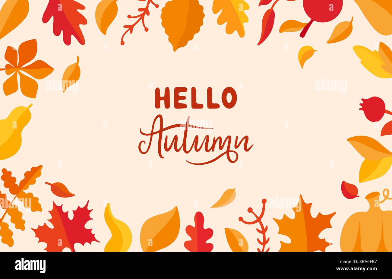 Salve, background autunnale. Semplice striscione stagionale con foglie e frasi letterarie. Poster di design autunnale per pubblicità, cartolina di stampa, vettore neoterico decorativo Illustrazione Vettoriale