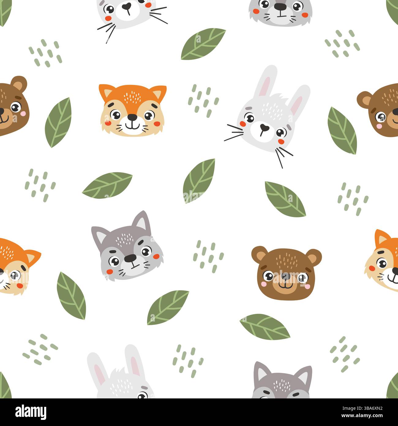 Schema animali selvatici, simpatici animali selvatici, schema bambini, vettore forestale, cartone animato, motivo senza cuciture, bianco Illustrazione Vettoriale