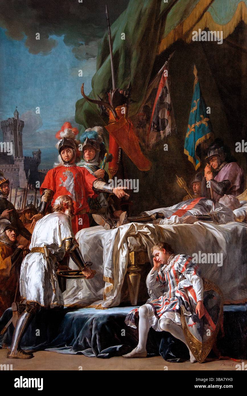 La mort de Du Guesclin - la morte di Duguesclin 1777 di BRENET Nicolas Guy 1728-92 Francia Museo del Louvre francese . Bertrand du Guesclin fu un eroe nazionale francese, un leader militare eccezionale durante la prima parte della guerra dei cent'anni (1337-1453). Foto Stock