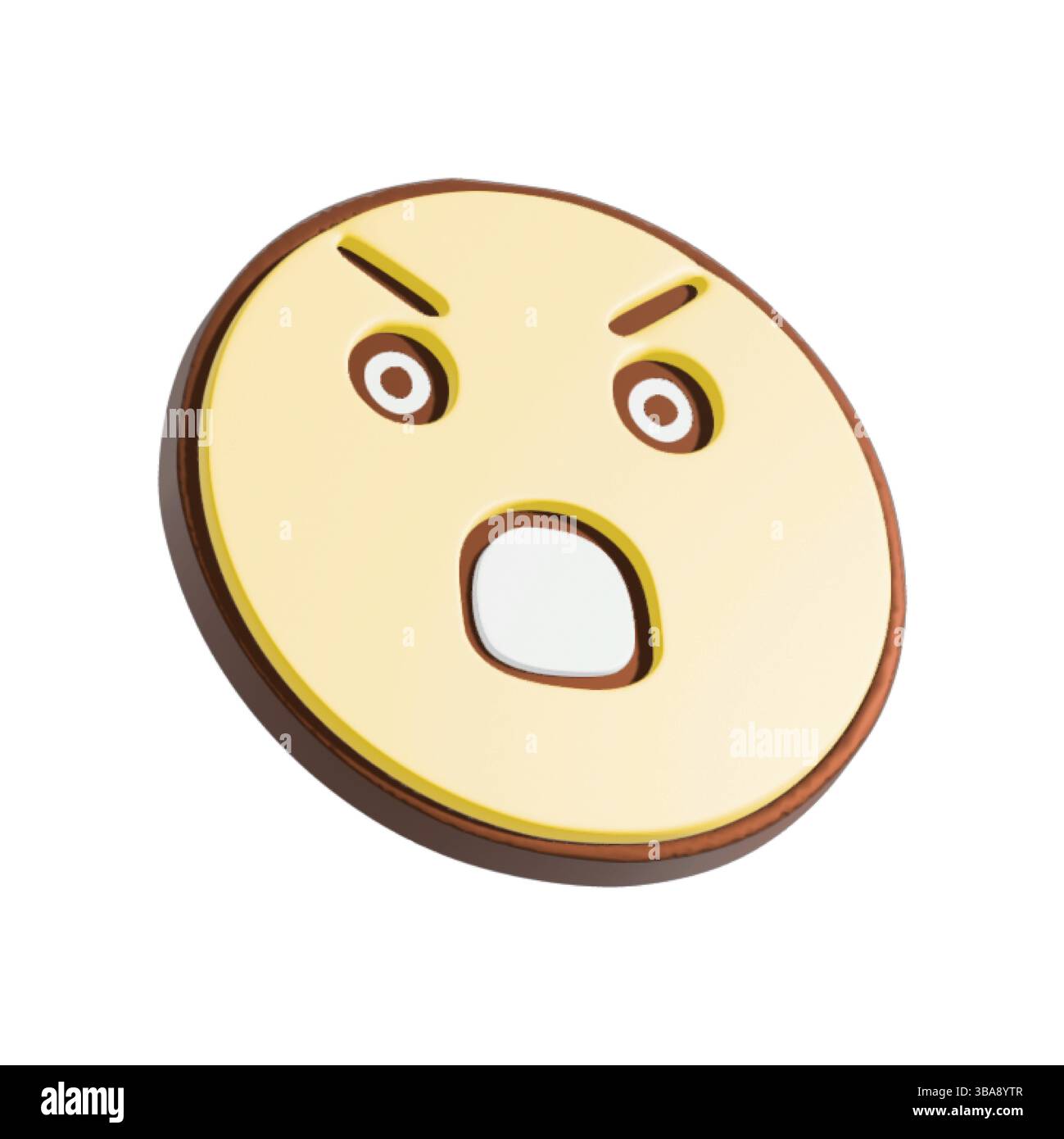 Wuetend Smiley Gesicht 3d Abbildung. Cartoon Charakter isoliert auf weissem Hintergrund Foto Stock