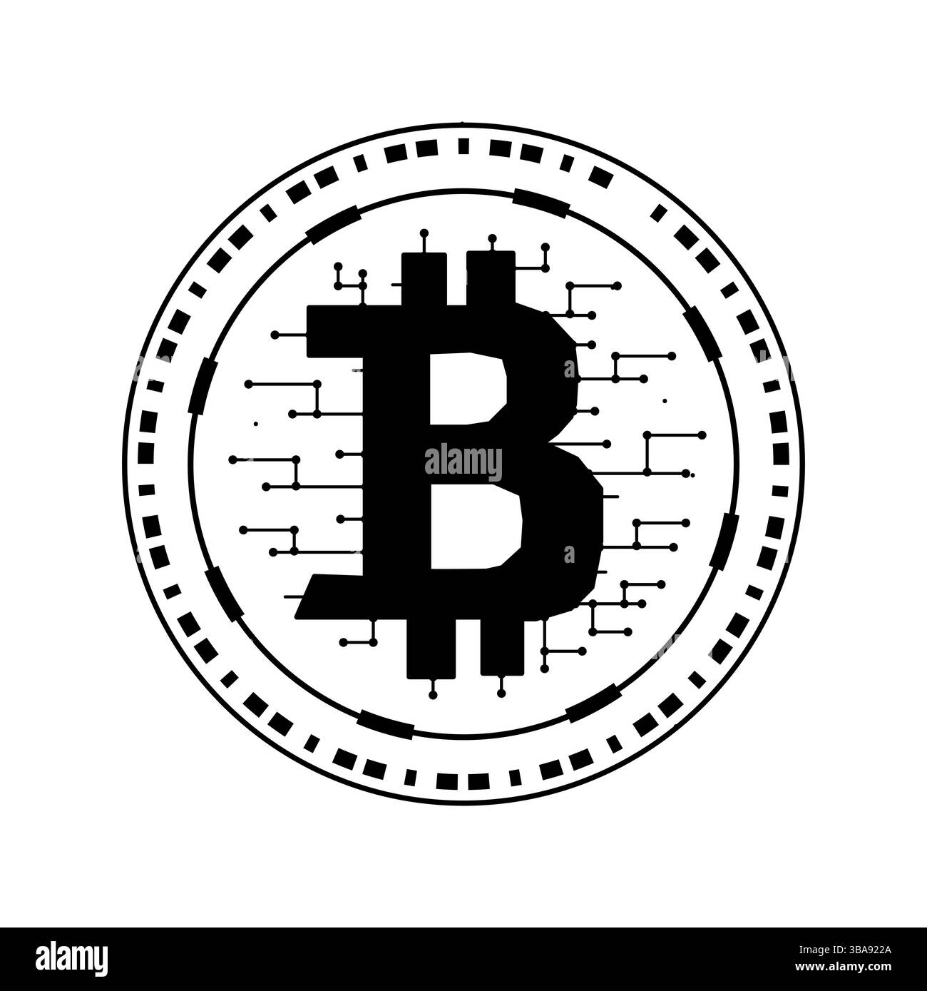 Illustrazione vettoriale digitale Bitcoin su sfondo bianco. Struttura in poli a bassa criptovaluta Foto Stock