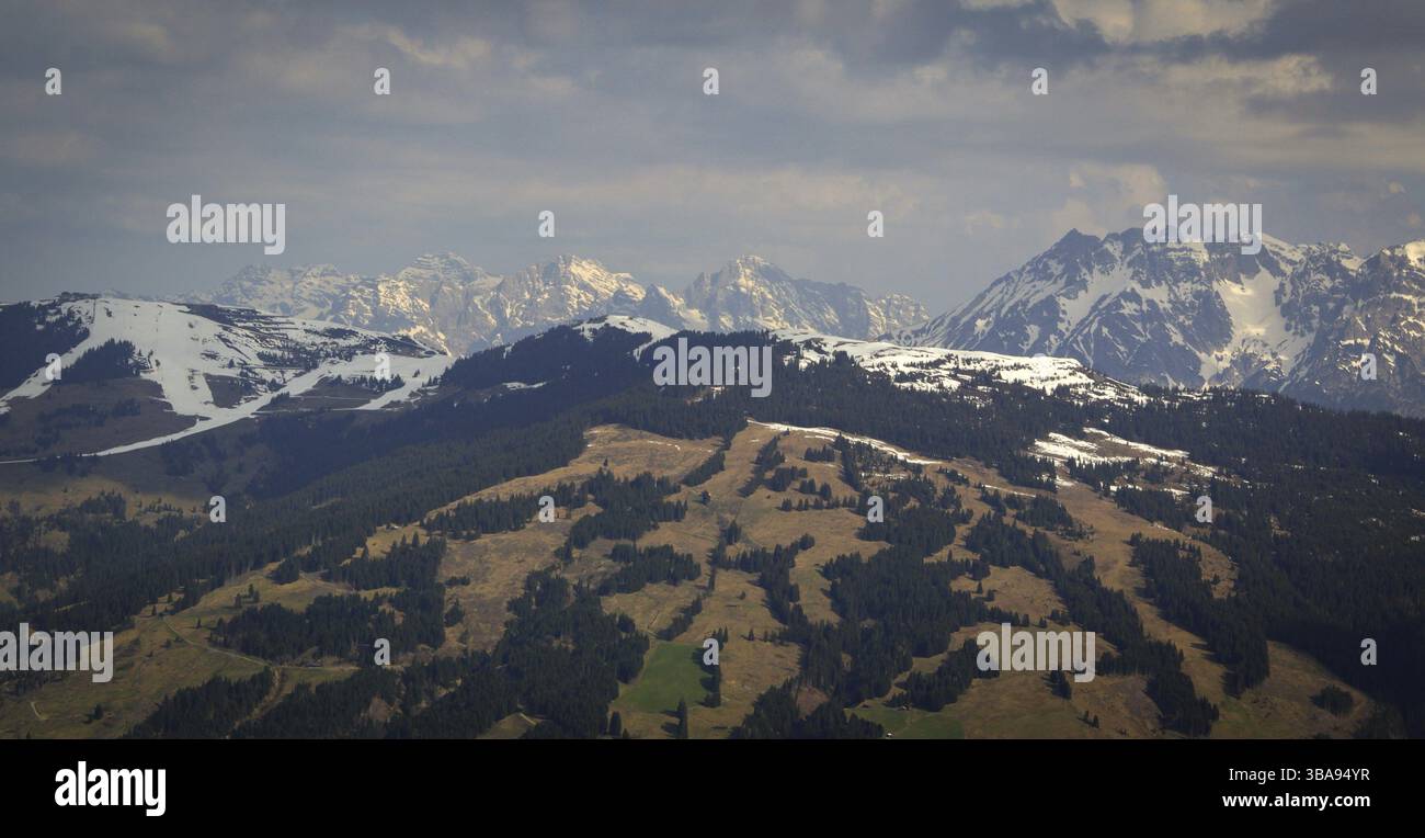 La scomparsa di neve nelle Alpi austriache in primavera Foto Stock