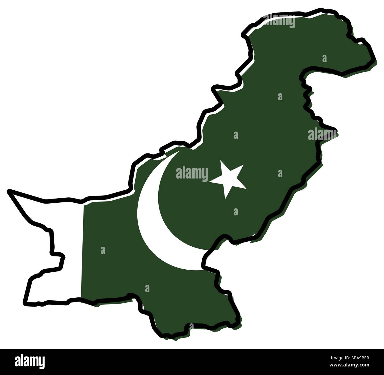 Mappa semplificata del Pakistan, con una bandiera leggermente piegata sotto di essa Foto Stock