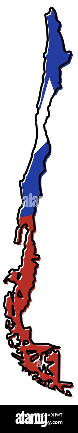 Mappa semplificata del Cile, con una bandiera leggermente piegata sotto di essa Foto Stock