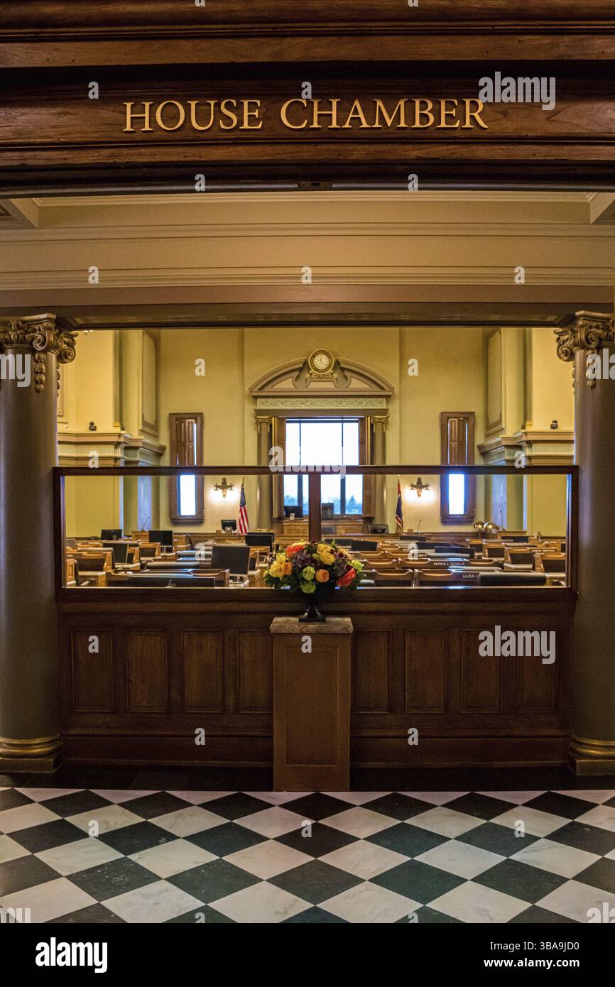 Wyoming, Wyoming, Stati Uniti d'America - 10 maggio 2022: La grande sala riunioni della camera della camera della camera nel Campidoglio del Wyoming Foto Stock