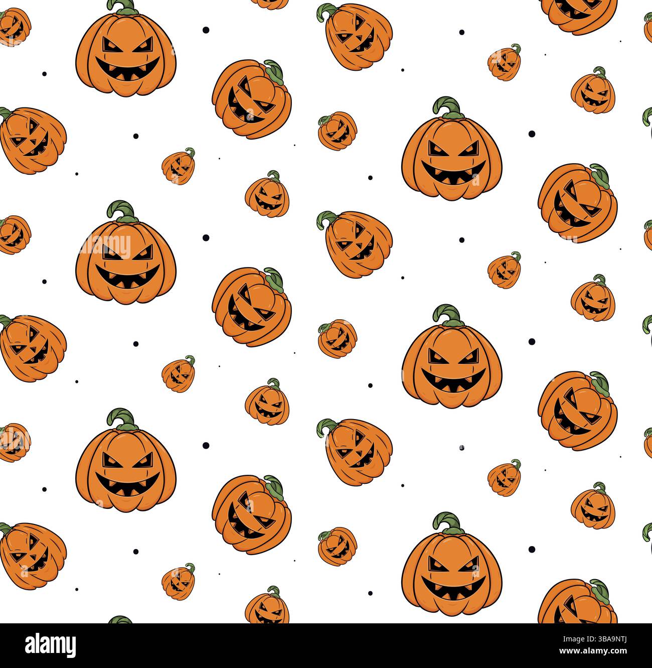 Zucche di Halloween motivo senza cuciture su sfondo bianco Foto Stock