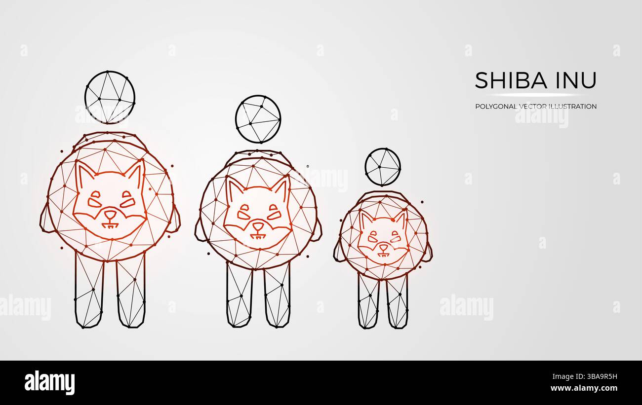 Illustrazione del vettore poligonale dei supporti Shiba inu. La gente ha delle monete Shiba inu Foto Stock