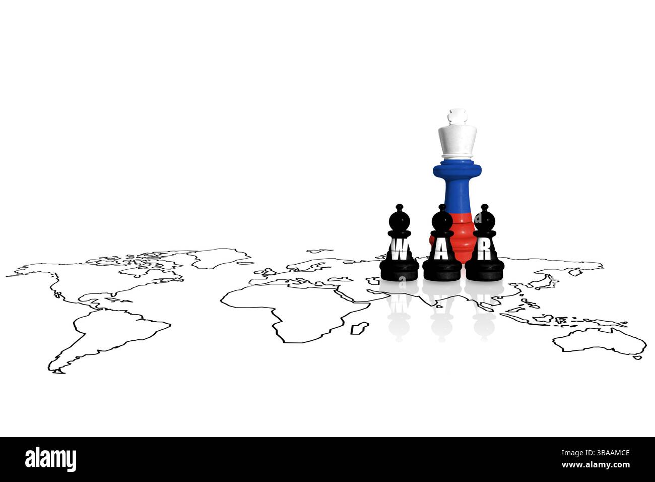 Scacchi fatti dalla bandiera russa con GUERRA di parola Foto Stock