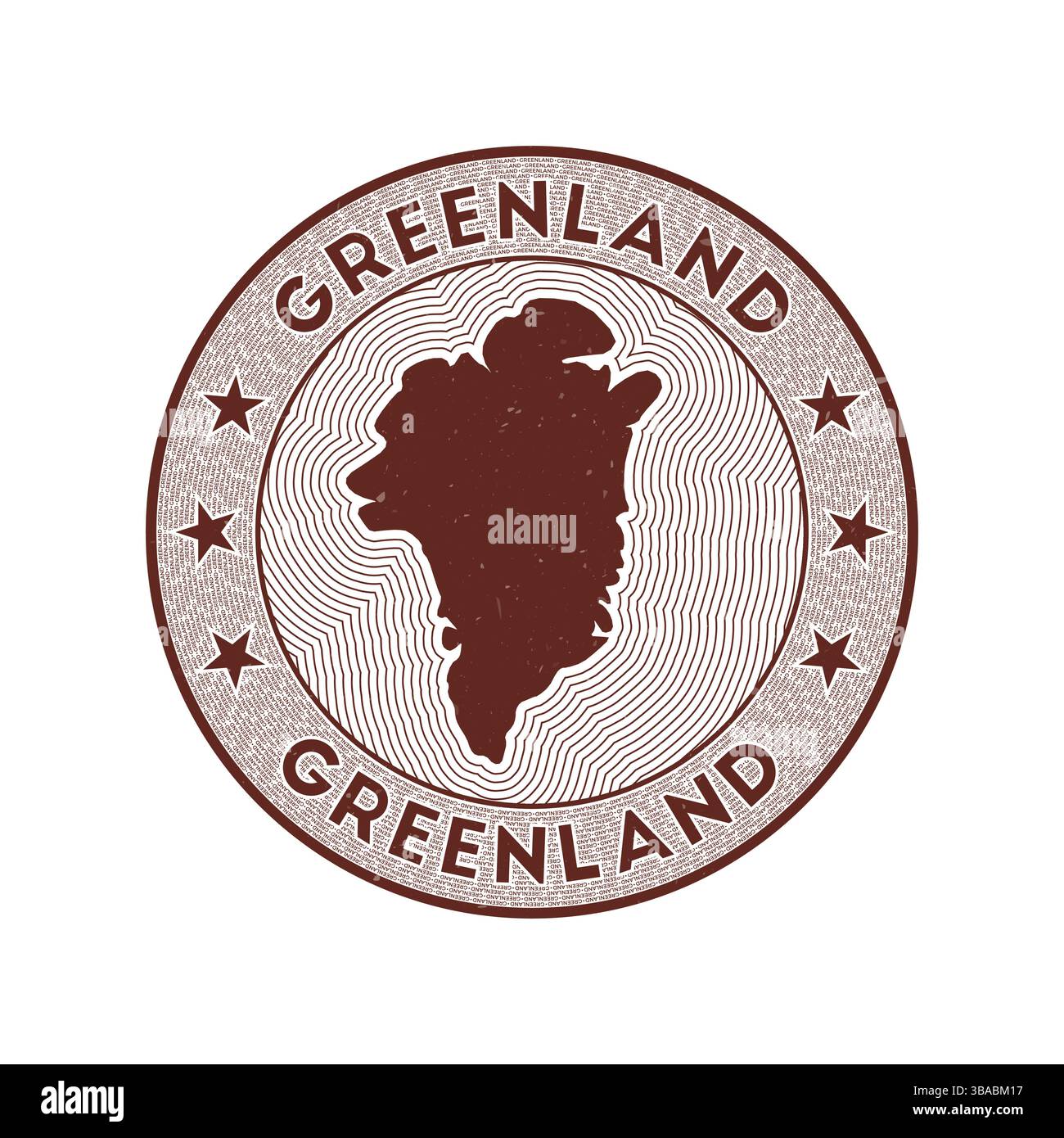 Vettore del badge rotondo della Groenlandia. Francobollo rotondo con forma di Groenlandia, isolini e nome circolare del paese. Emblema autentico. Illustrazione Vettoriale