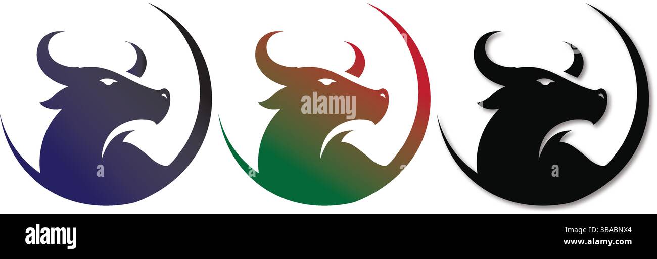 Trio di emblemi della testa di toro - icone di spirito feroce Illustrazione Vettoriale