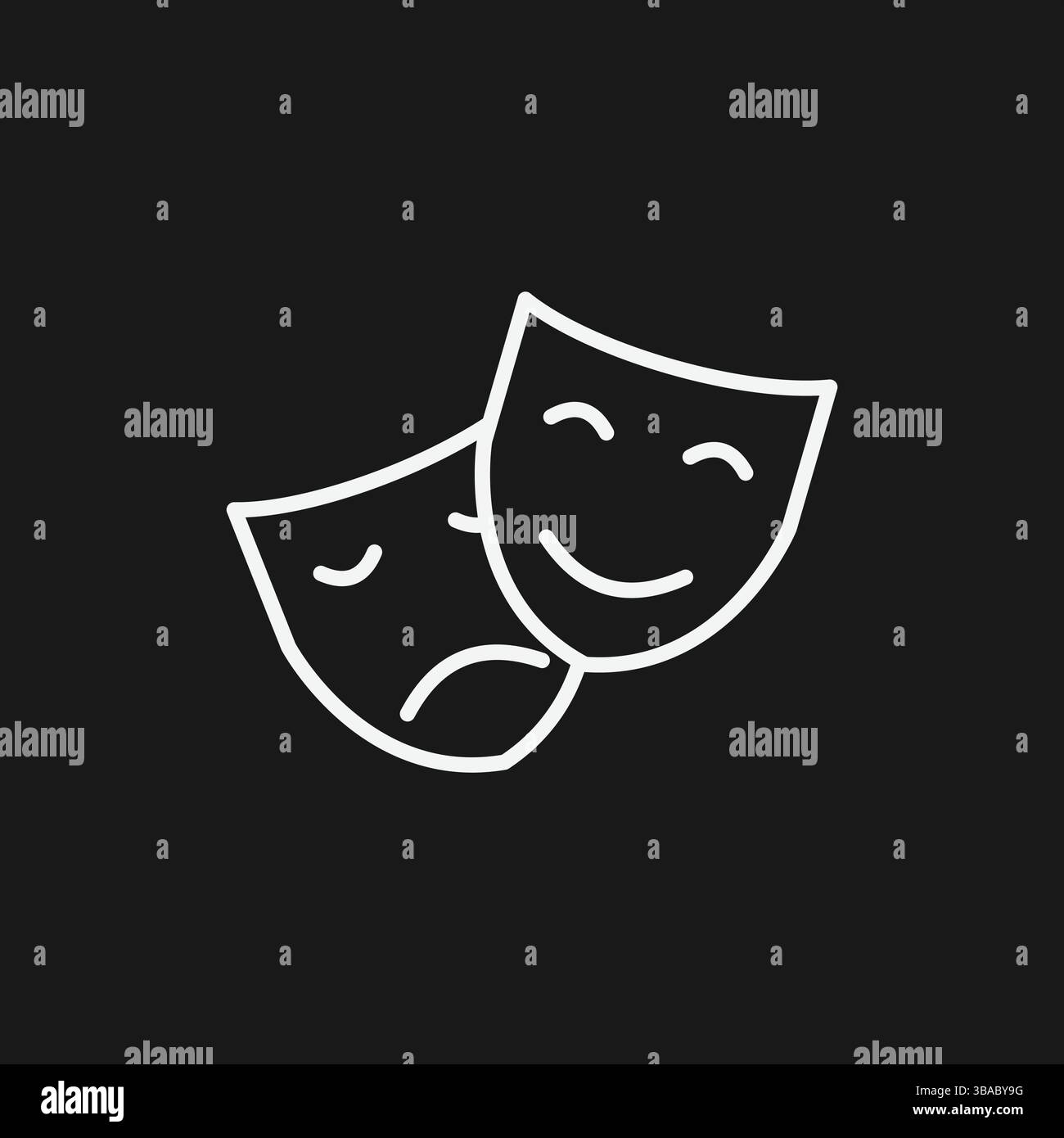 Comedy and Tragedy Masks on Black background, Theatrical Drama Symbol Illustrazione Vettoriale