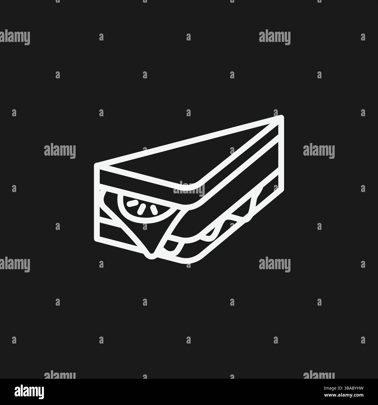 Icona Sandwich minimalista, linea semplice in bianco e nero Art Vector di uno spuntino triangolare, moderna illustrazione monocromatica degli alimenti Illustrazione Vettoriale