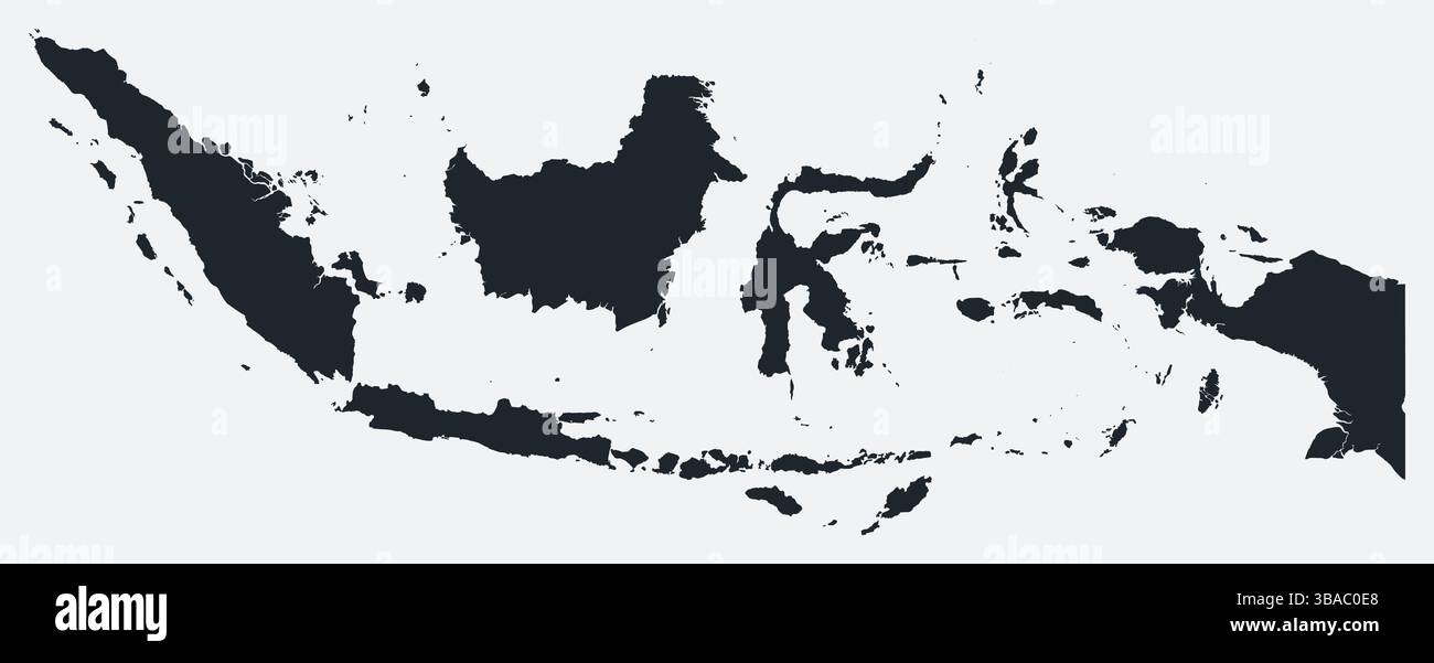 Mappa dell'Indonesia. Solo una semplice mappa dei confini. La forma del paese. Profilo indonesiano vuoto e piatto. Illustrazione del contorno vettoriale. Illustrazione Vettoriale