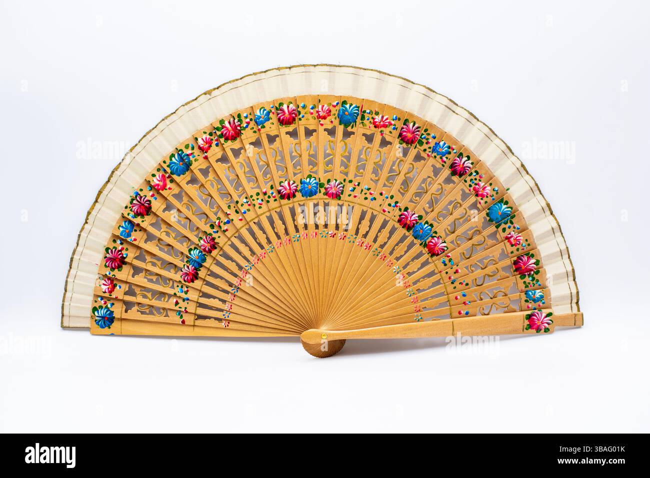 Banico tradicional español de madera abierto, pintado con diferentes motivos y colores Foto Stock