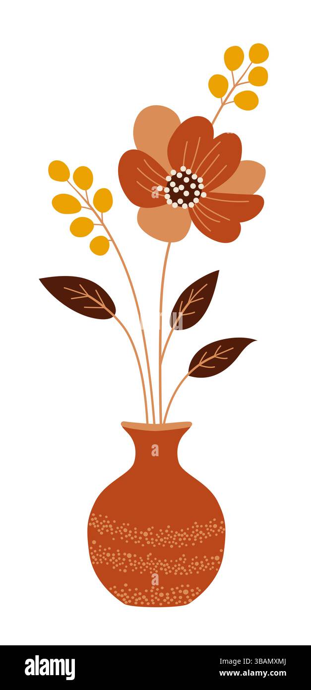 Bouquet di diversi fiori primaverili ed estivi in vaso. Illustrazione vettoriale isolata su bianco Illustrazione Vettoriale