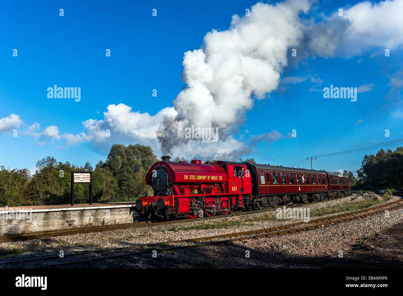 Dean Forest Railway; treno a vapore; Lydney Junction; Gloucestershire; Regno Unito Foto Stock