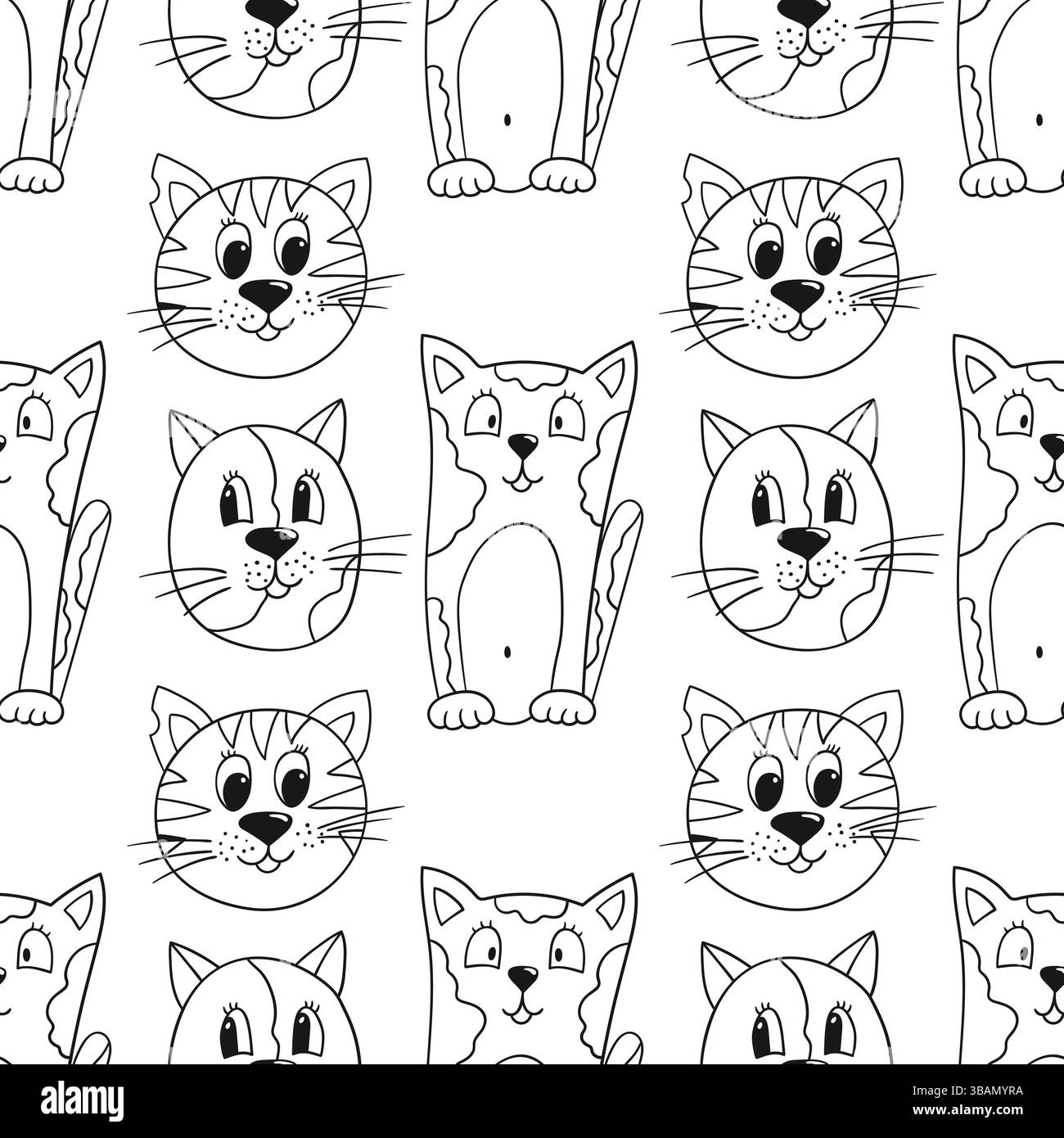 Gattini. Grazioso motivo monocromatico. Modello per tessuti o bambini in stile disegno a mano. Stampa per design, tessuto, tessuto, carta da parati, involucro Illustrazione Vettoriale