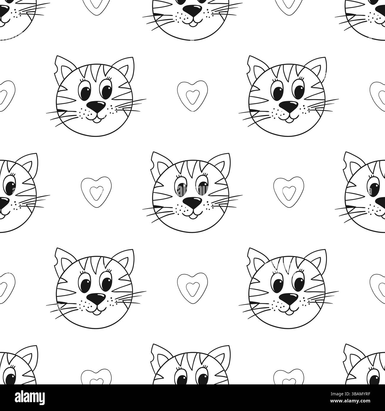 Gattini. Grazioso motivo monocromatico. Modello per tessuti o bambini in stile disegno a mano. Stampa per design, tessuto, tessuto, carta da parati Illustrazione Vettoriale