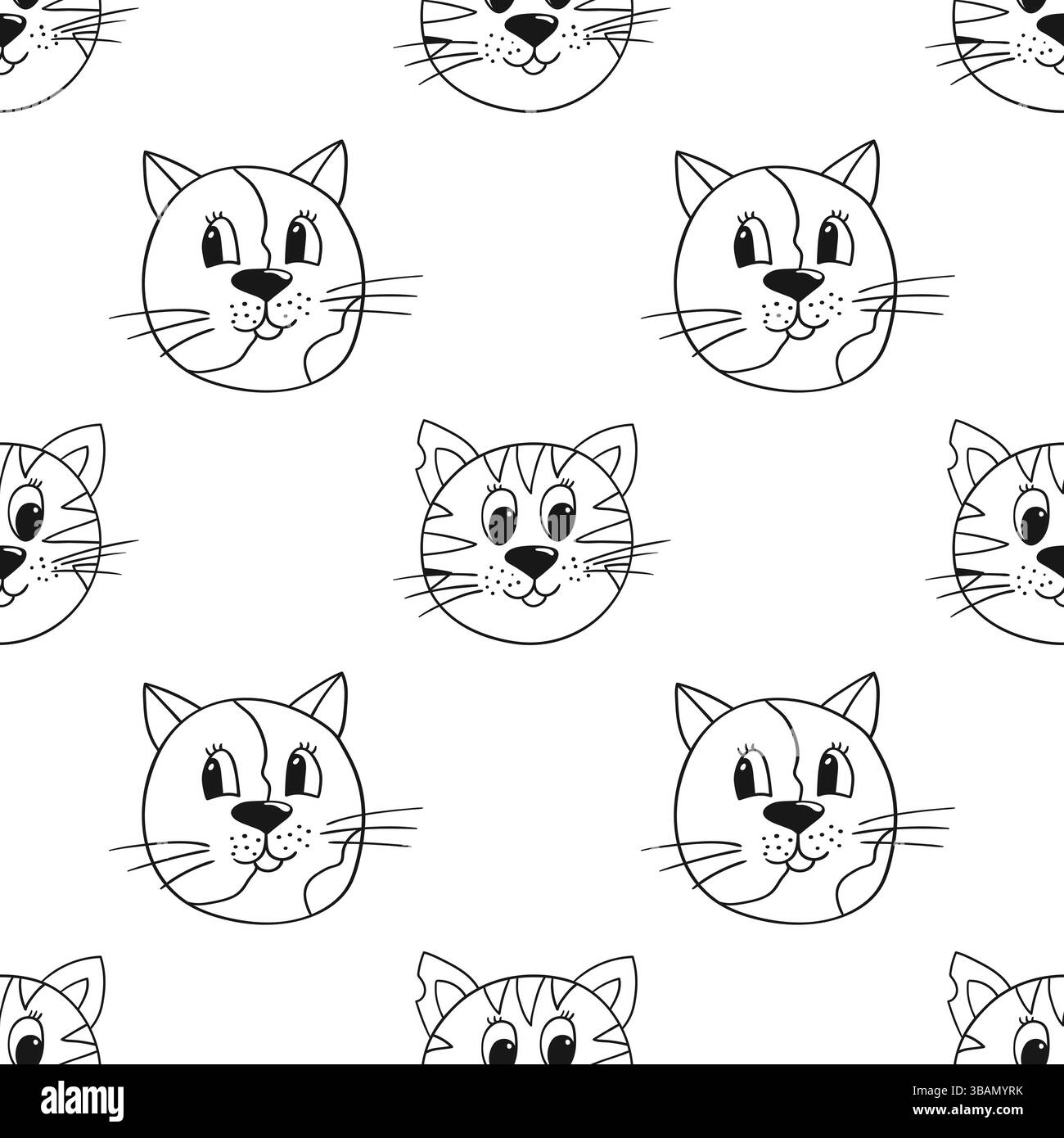 Gattini. Grazioso motivo monocromatico. Modello per tessuti o bambini in stile disegno a mano. Stampa per design, tessuto, tessuto, carta da parati, carta da imballaggio Illustrazione Vettoriale